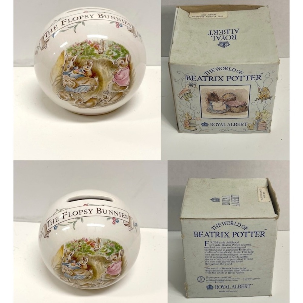 Beatrix Potter 1986 Royal Albert Flopsy Bunnies Spherical Porcelain Money Bank